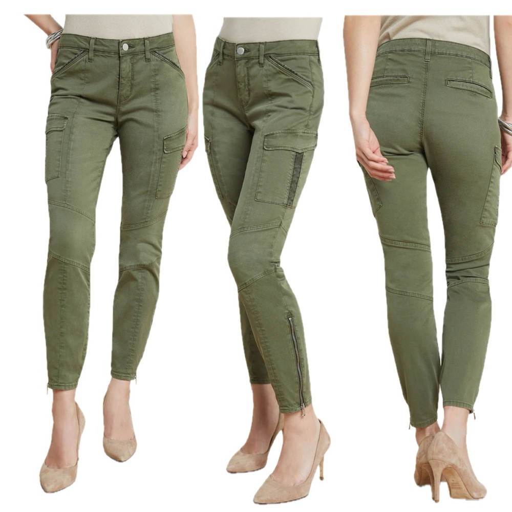L'Agence Montgomery Brigade Olive green Skinny Cargo Pants zipp ankles 28